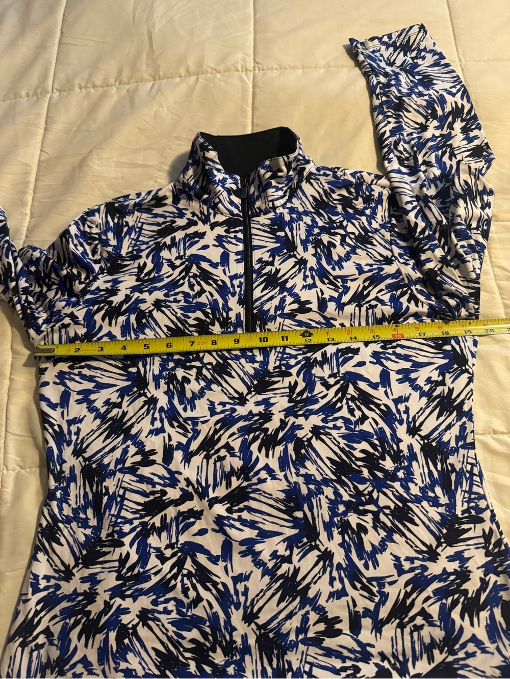 Tail Activewear Blue Black White Palmeria Print 1/4 Zip Long Sleeve Golf Top-MED - Picture 7 of 9